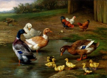 Pollos Patos Y Patitos Remando Animales De Granja Edgar Hunt Pinturas al óleo